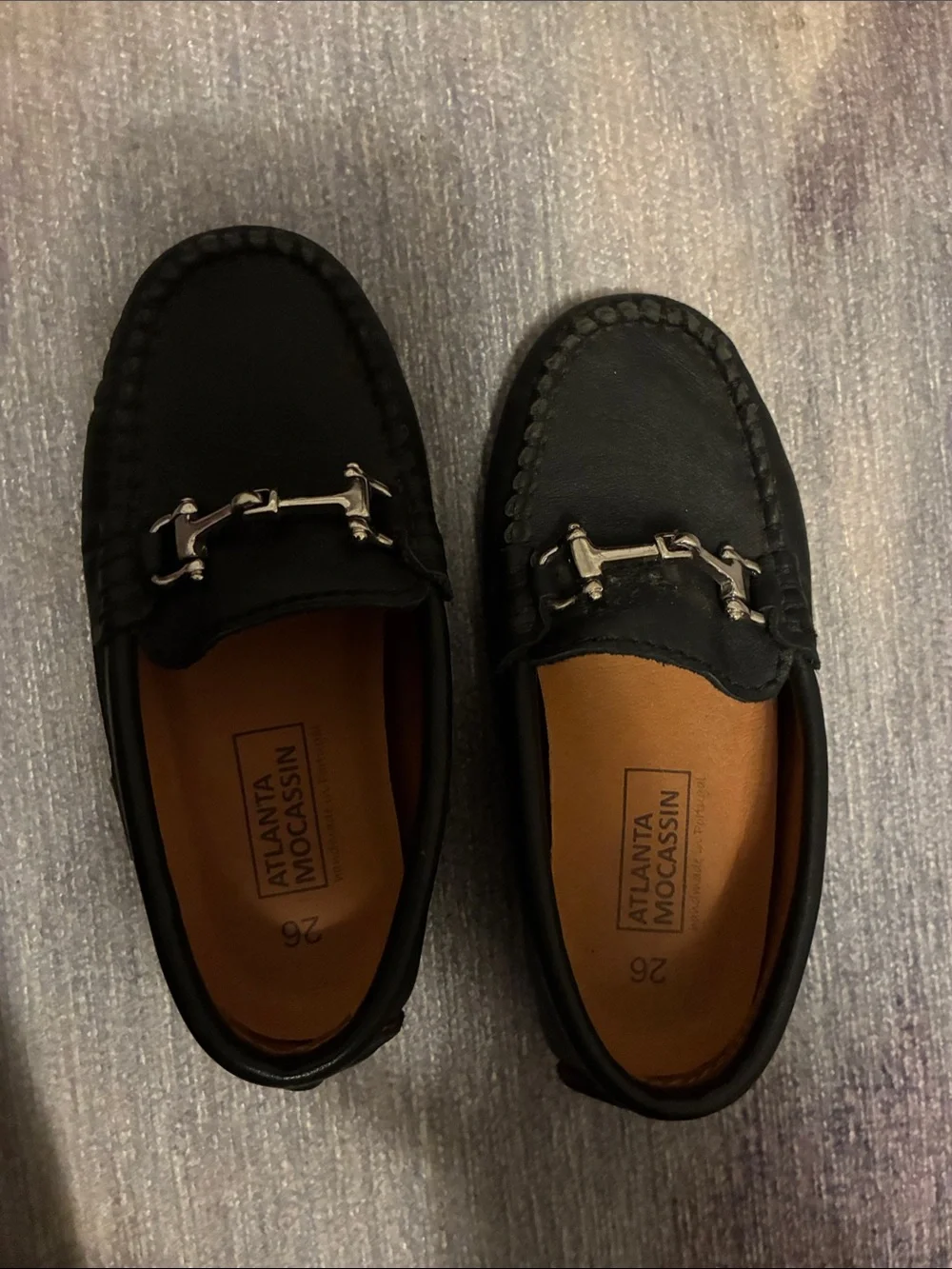 Boys' Navy Leather Loafers with Silver buckle size 26